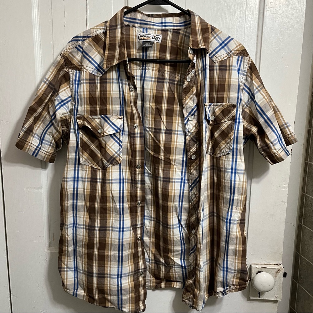 Urban Pipeline Brown and Blue Plaid Casual Shirt